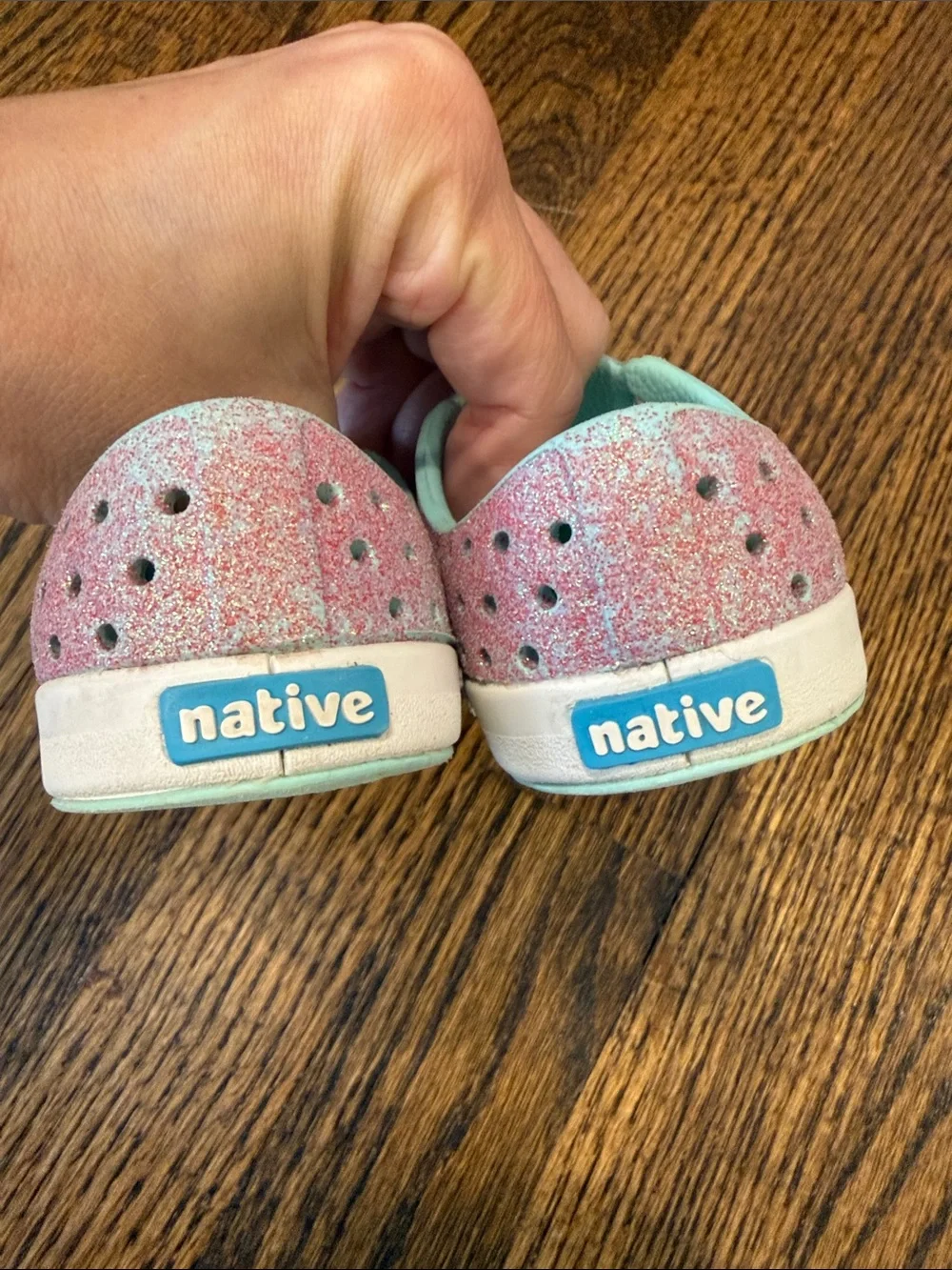 Native Blue & Pink Sparkle Slip-On Water Shoes Size 5